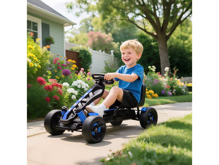 AIYAPLAY Kart à Pédales Enfant 3-6 Ans Bleu Roues Antidérapantes
