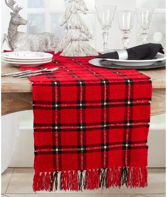 Saro Lifestyle "Table Runner With Plaid Chenille Design - 16""x72"""