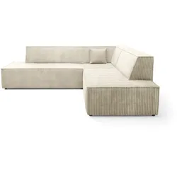 ECKSOFA TESSO II R-S Creme Kordstoff mit Schlaffunktion