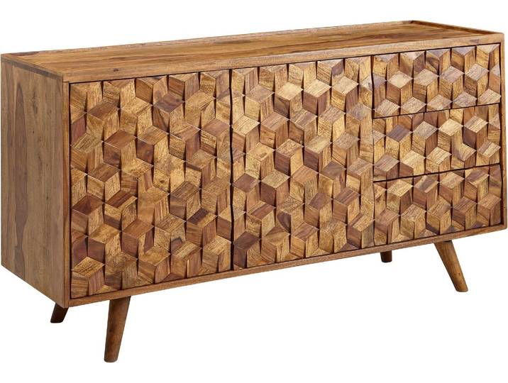 Buffet 138x76x45 cm en sheesham massif avec portes et tiroirs Wohnling