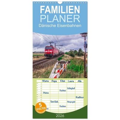 Familienplaner 2026 - Dänische Eisenbahnen mit 5 Spalten (Wandkalender, 21 x 45 cm) CALVENDO