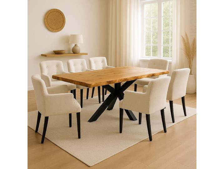 Baumkantentisch Wildeiche mit Sterngestell 220x100cm