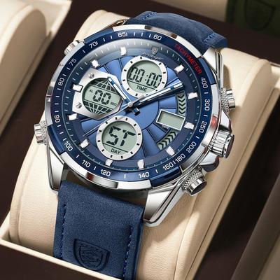 Uplifted Finds Poedagar LED Dual Time Mens Watch With Week Date Display And Quartz Movement silver blue