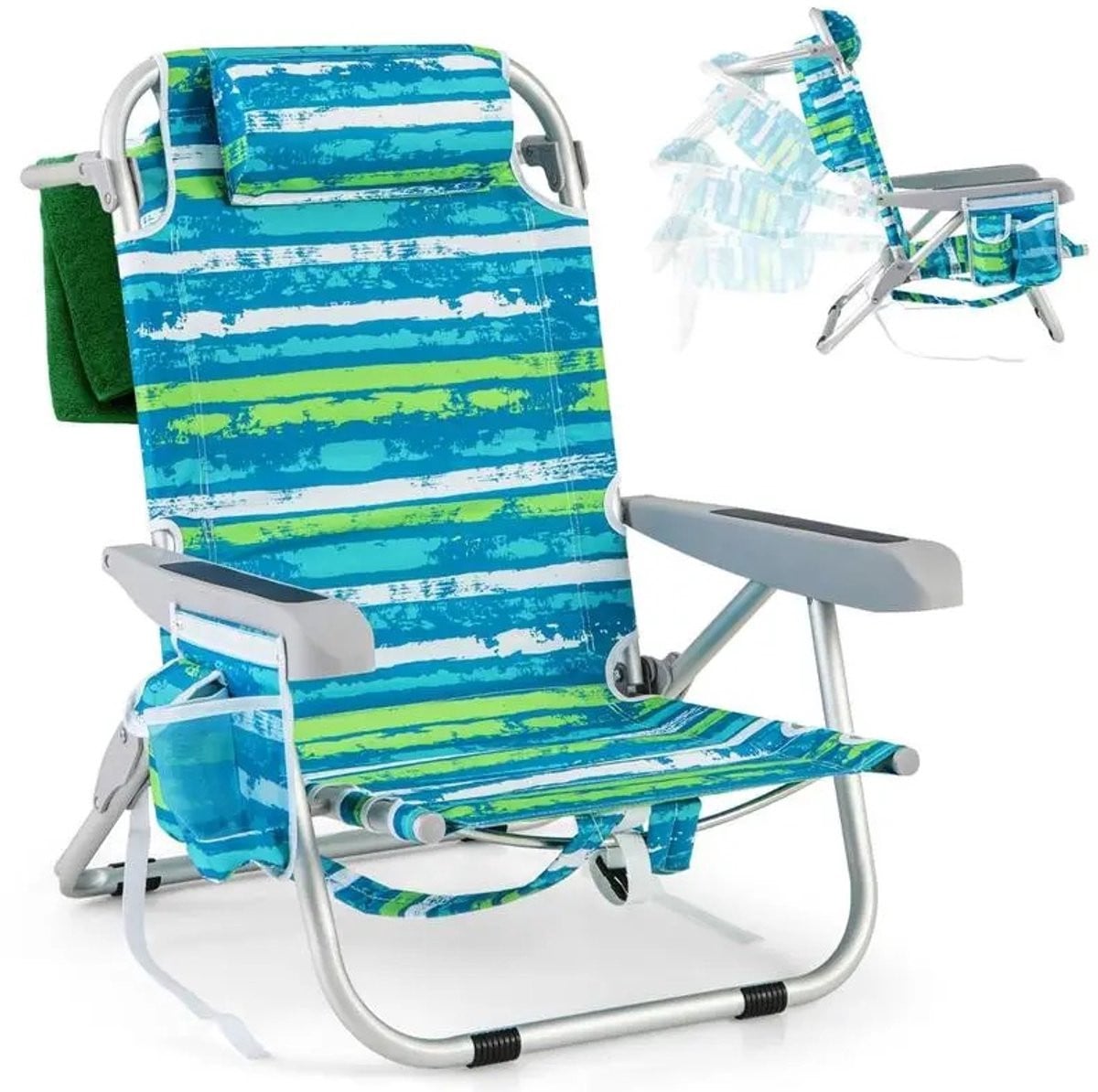 MakkelijkMooi 2 Opvouwbare Strandstoelen met Rugzakfunctie en Ligstand