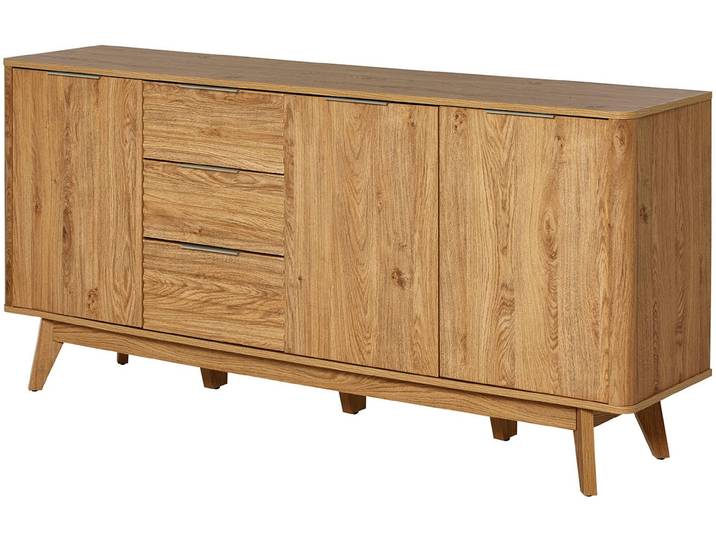 Sideboard JAHNKE WAVE SB 170 , montana eiche, B:169,5cm H:80cm T:39,8cm, Holzwerkstoff, Sideboards, Sideboard, Sideboard, 3 Schubladen + 3 Türen, Wellendesign, Breite 169,5 cm