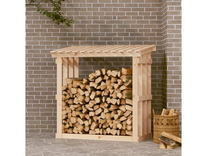 Support à bois de chauffage 108x64.5x109 cm en bois de pin pour cheminée, terrasse, jardin, décoration de jardin, abri de jardin