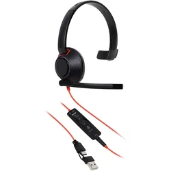 HP Poly Blackwire 5210 + 3,5-mm-Stecker + USB-C/A-Adapter (Kabelgebunden, USB-C, Microsoft Teams), Office Headset, Schwarz
