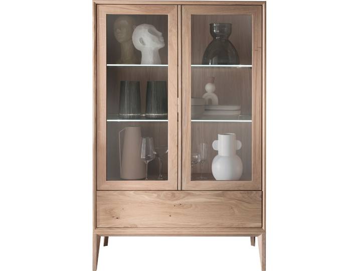 Vitrine HOME AFFAIRE Koda , braun (natur), B:89,8cm H:139,5cm T:41,5cm, Schränke, Vitrine, inklusive Beleuchtung, verstellbare Glasböden