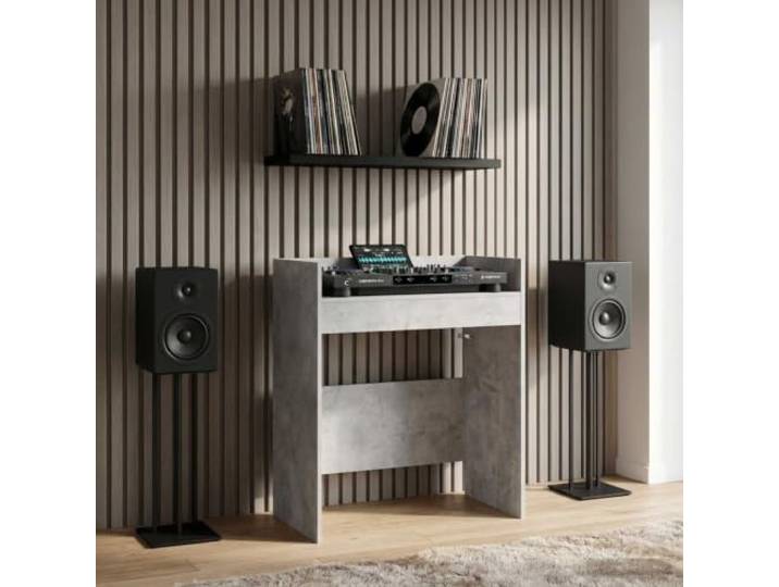 KQWQERT DJ-Tisch Betongrau 102x45x102 cm Holzwerkstoff Pult-Station U-Form Design, Für digitale Setups, Vibrationsdämpfende Konstruktion