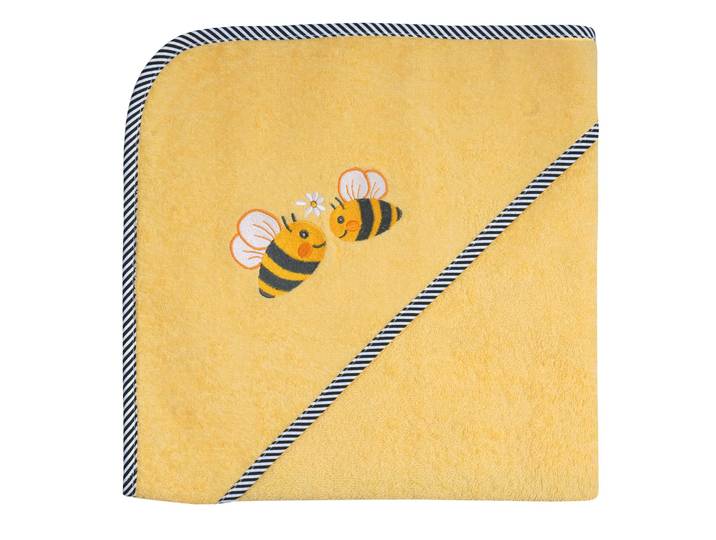 Kapuzenhandtuch WÖRNER Bienen , gelb, B:100cm L:100cm, Frottee, Frottee, Handtücher, Kapuzenhandtuch, mit Kapuze, maschinenwaschbar, trocknergeeignet