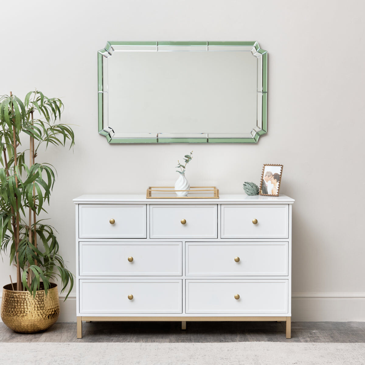 Rectangle Green Glass Art Deco Wall Mirror 60cm x 100cm Glass, Wood, Metal