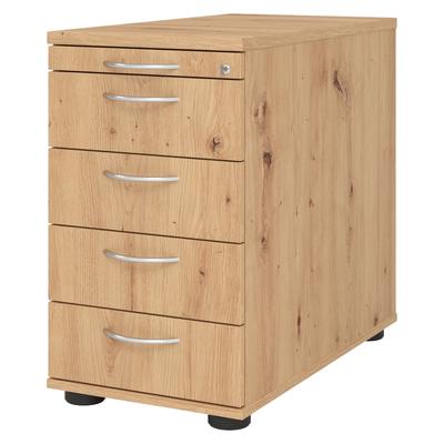 bümö Schreibtisch Schrank abschließbar, Schubladenschrank Holz in Asteiche, Container mit Schubladen - Schubladen Schrank Büro, Schreibtisch