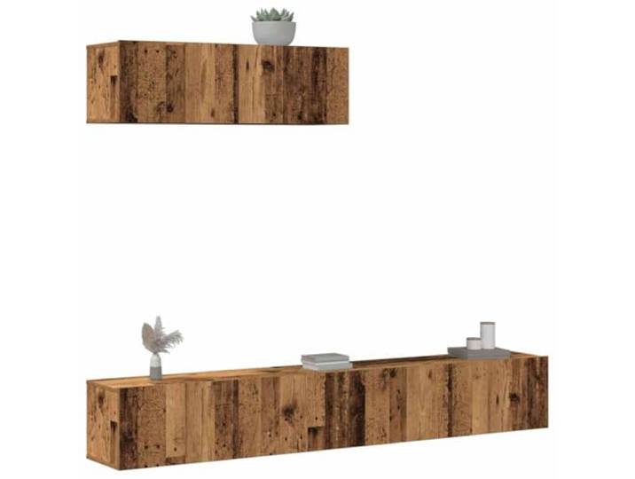 HEFZGDB TV-Schrank-Set 3-TLG. Wandmontage Altholz-Optik Holzwerkstoff mit 6 Fächern Stauraum, Stabile Oberplatte für Multimedia-Geräte, Platzsparendes Wohnzimmer Regal Möbel