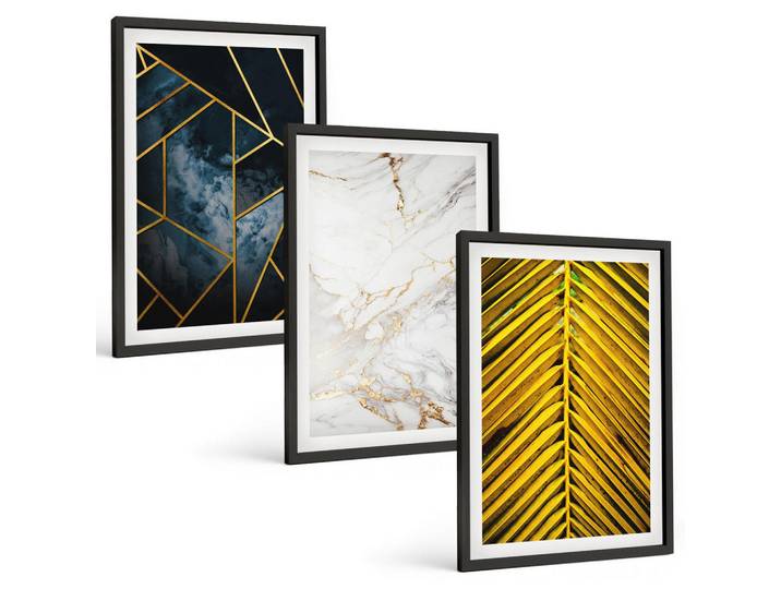 Tulup Bilder SET 3er Set - 40x60 cm Schwarzer Rahmen - Geometrische Muster und Vegetation, Kunststoff, Rechteckig, 40x60 cm, Fotografie, Bilder & Rahmen, Bilder
