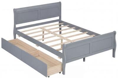 Costway Full Size Bed Frame with 2 Storage Drawers and Footboard for Kids Teens Adults-Gray