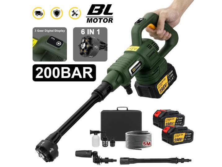 Pistolet de lavage haute pression sans fil Gisam 200 bars, pour lavage auto, compatible avec les batteries Makita 18V.