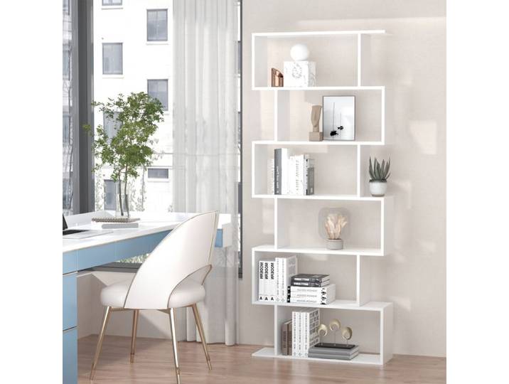 MOTHINESSTO372-Bibliothèque étagère Zig zag Design Contemporain 80L x 23l x 192H cm 6 Niveaux Blanc