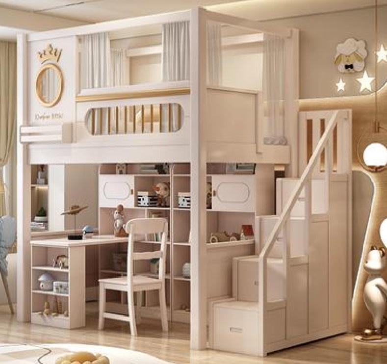 Kinderbett Jugendbett Etagenbett Holz weiß Hochbett mit Schreibtisch