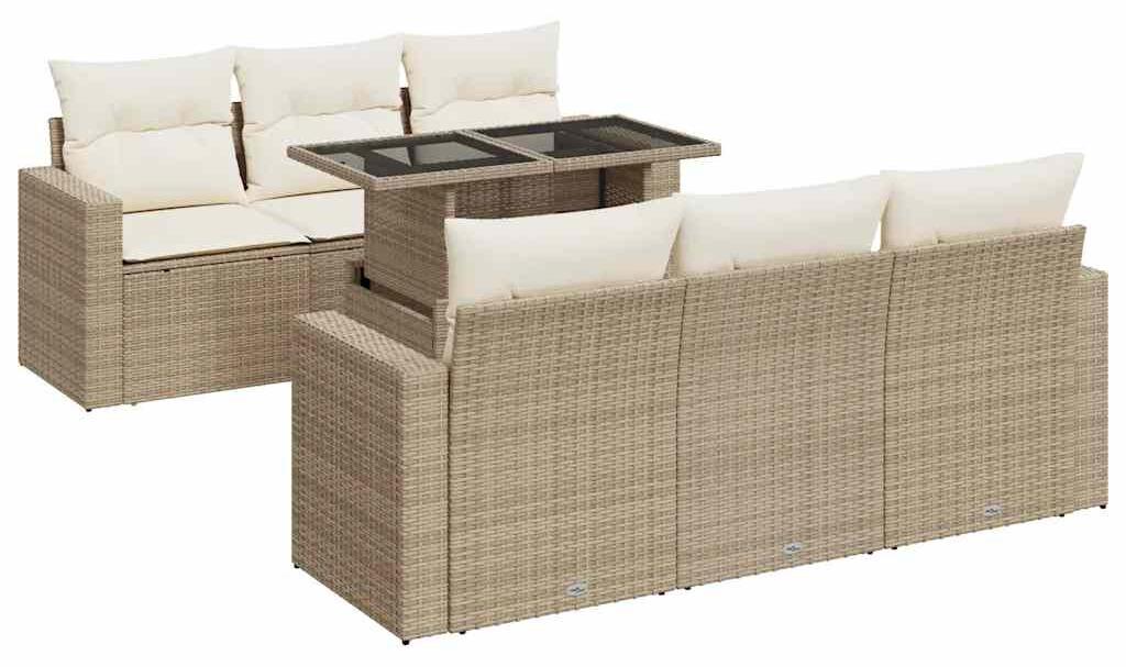 Loungeset, 7-teilig, Beige, aus Poly-Rattan - 7 Sitzplätze - Gartenmöbel