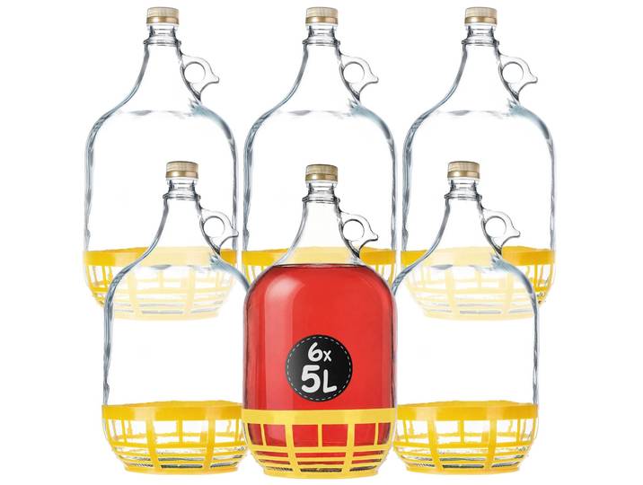 Kadax 6X Gąsior Do Wina 5L Bouteille de vin en ballon Dama avec panier + bouchon