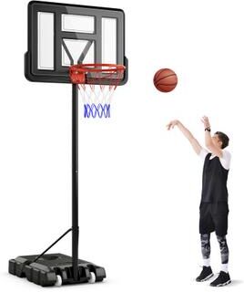 Costway 4.4-10 Feet Portable Basketball Hoop Adjustable with 2 Wheels and Fillable Base-Black