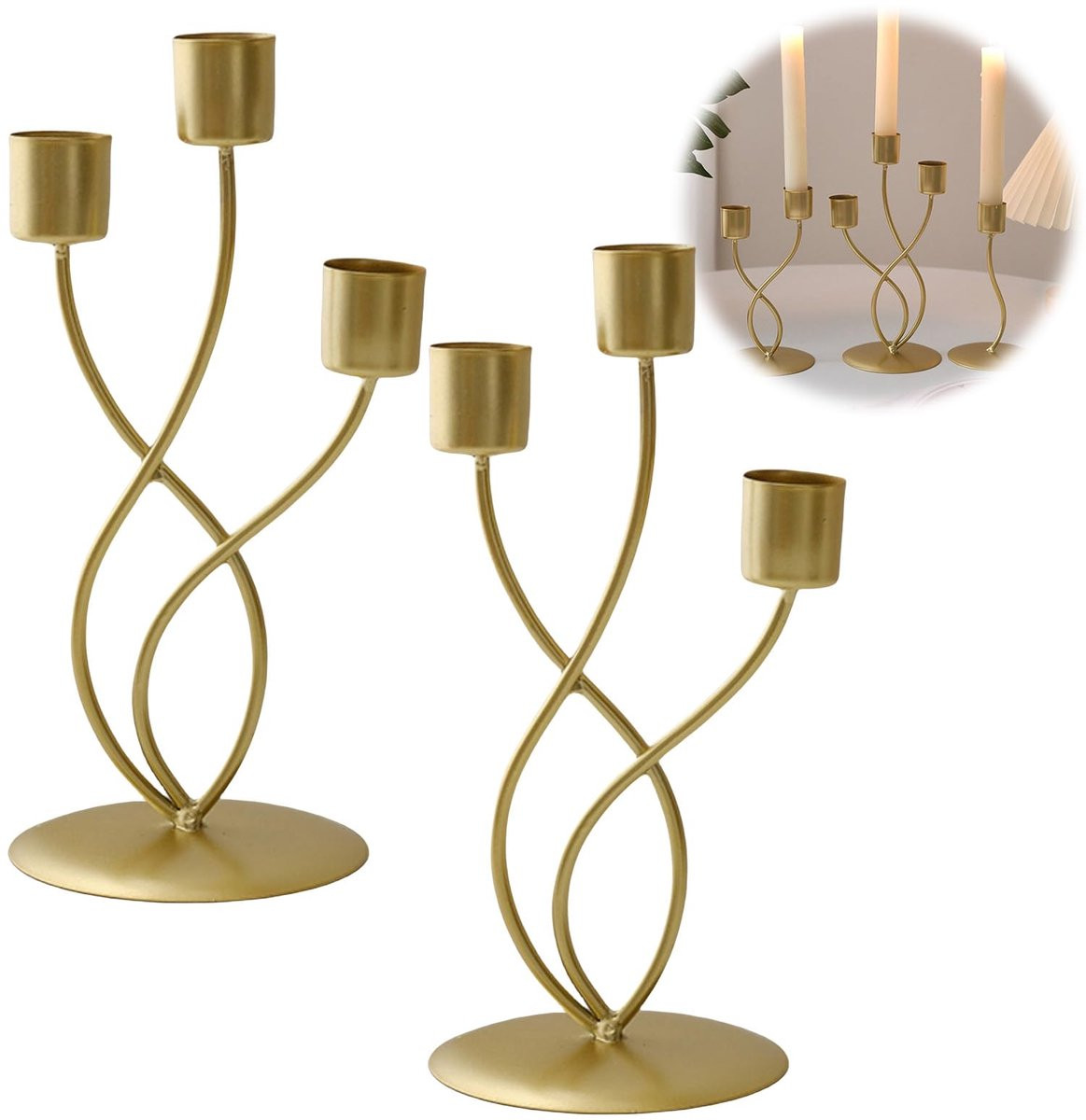 Set van 2 Bloemenkandelaars Goud Zwart voor Kerst en Decoratie