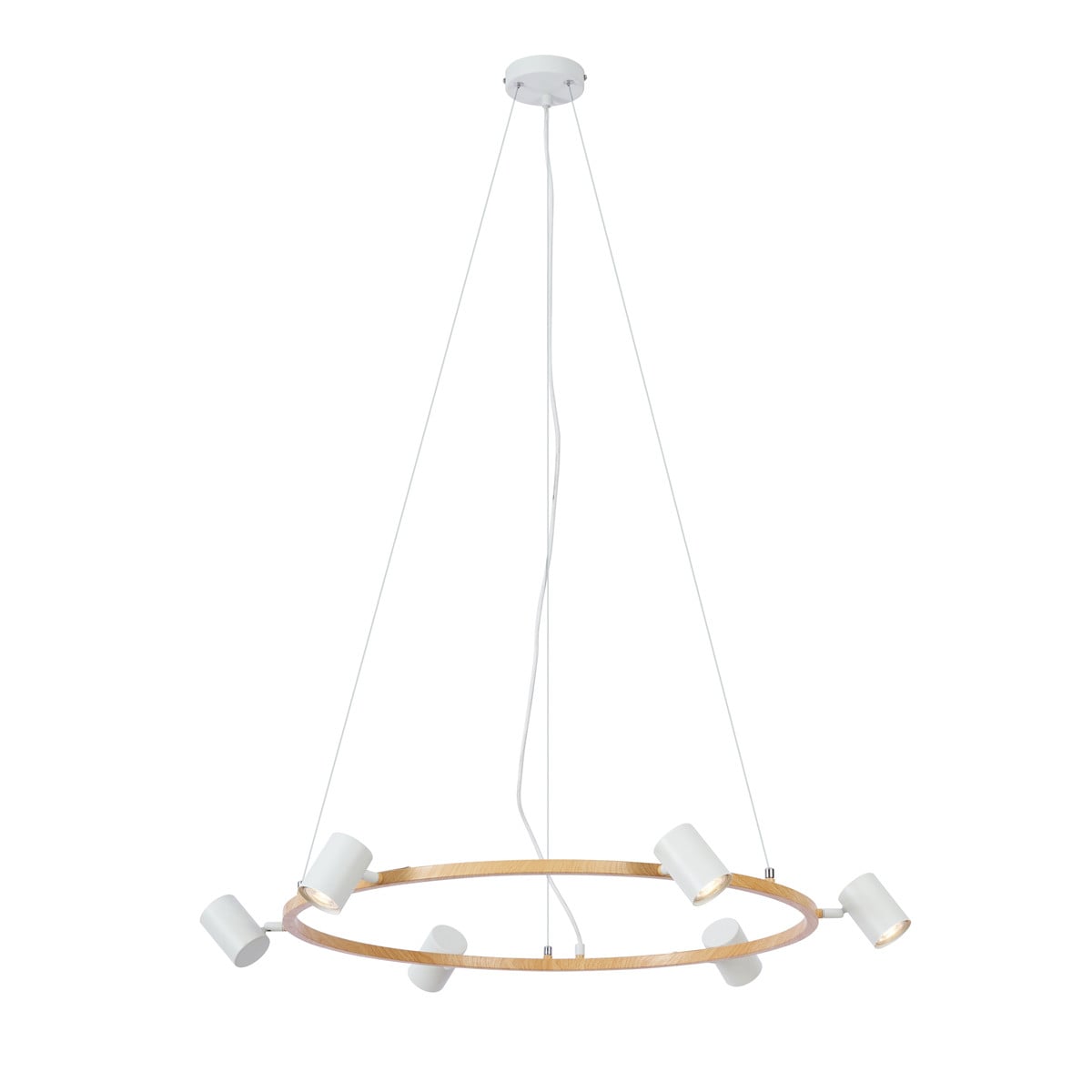 QAZQA Jeana Smart Hanglamp met Hout en Wit Rond Design, 6-lichts, Wifi, GU10 LED