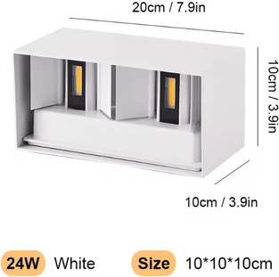 Uplift Curations Waterproof Aluminum LED Wall Lamp Outdoor IP65 12W 24W LED Lighting For Porch Garden Living Room Street Stairs 24w White cobs