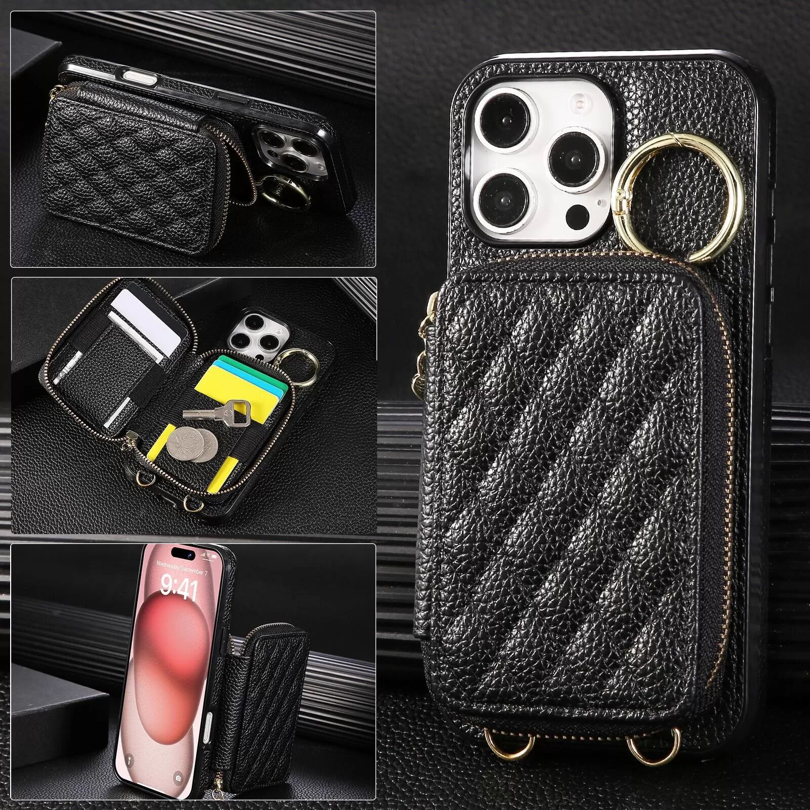 INF Schicke Lychee-Textur PU Leder Crossbody Wallet Case kompatibel mit iPhone 17 Pro Air