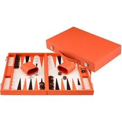 Longfield Backgammon 18" KunstlederKoffer, orange/braun/ weiss - Orange (Deutsch, 2 Spieler)