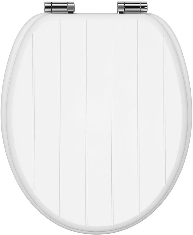 Latitude Vive Soft Close Toilet Seat, Universal Toilet Seat O-shaped Wooden with Stainless Steel Hinges, Quick Release, Easy Cleaning, Striped Texture, MDF White 37.5cm W X 43.5cm D