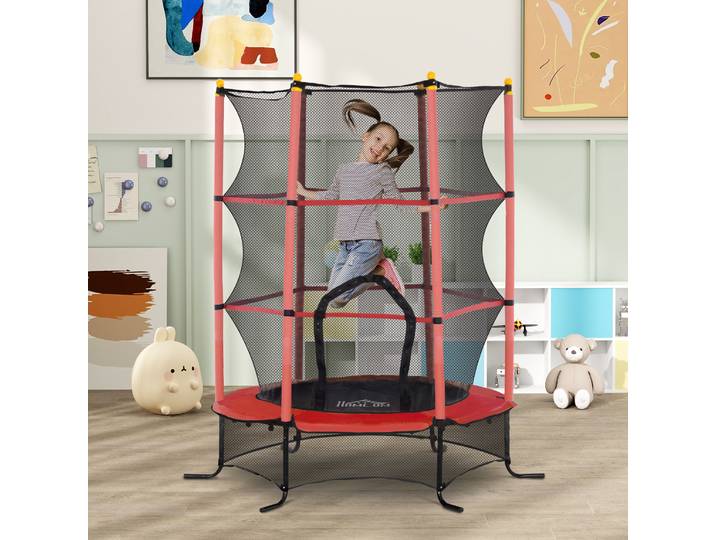 HOMCOM Trampoline Enfant Ø1,63m Filet Sécurité Rouge