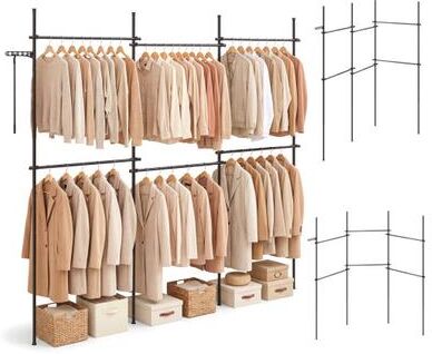 Costway Adjustable Floor to Ceiling Clothes Rack with 6 Hanging Rods-Black