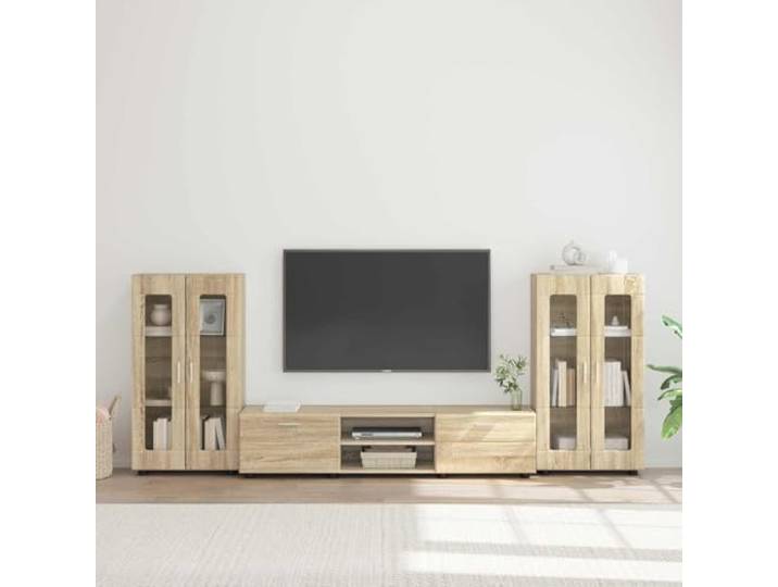 KFPOERTFGD TV-Schrankset Florin mit Regal 3-TLG Sonoma-Eiche Holzwerkstoff Modernes Design, Vielseitiger Stauraum, Inklusive Sideboards & TV-Board