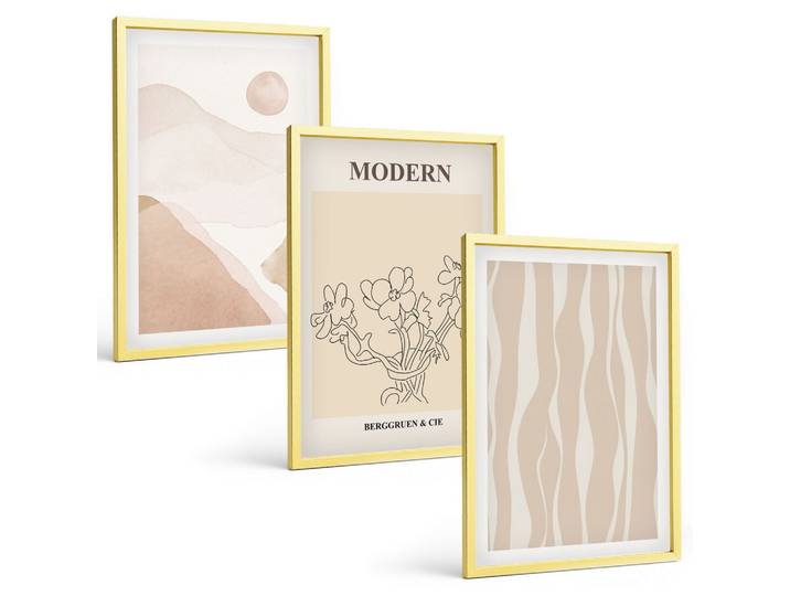BILDER SET 3er Set - 40x60 cm Goldrahmen - Abstrakte Formen und Farben