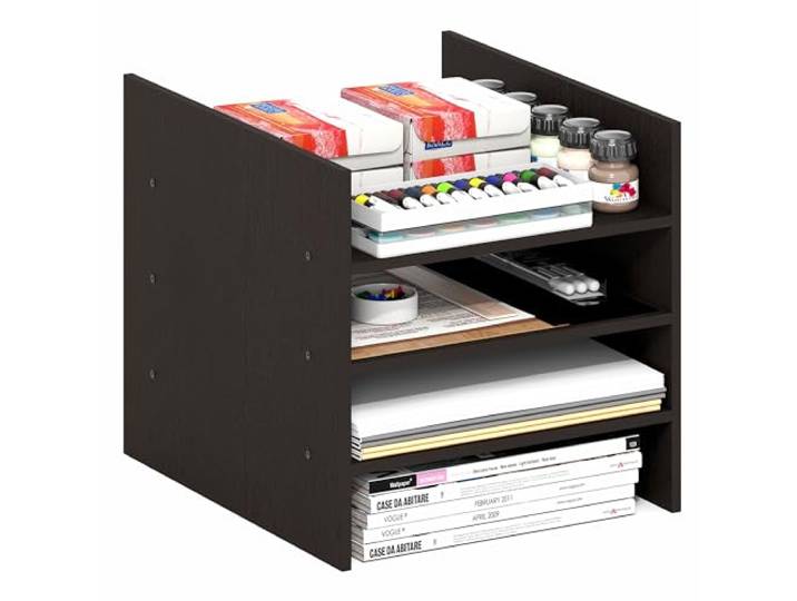 Furinno Cubicle Insert pour Cube\, Organiseur de Cubes à 3 étagères\, Accessoire d’étagère à 3 Niveaux\, Compatible avec Furinno Triple Thick Cubes et IKEA Kallax\, chêne foncé Noir