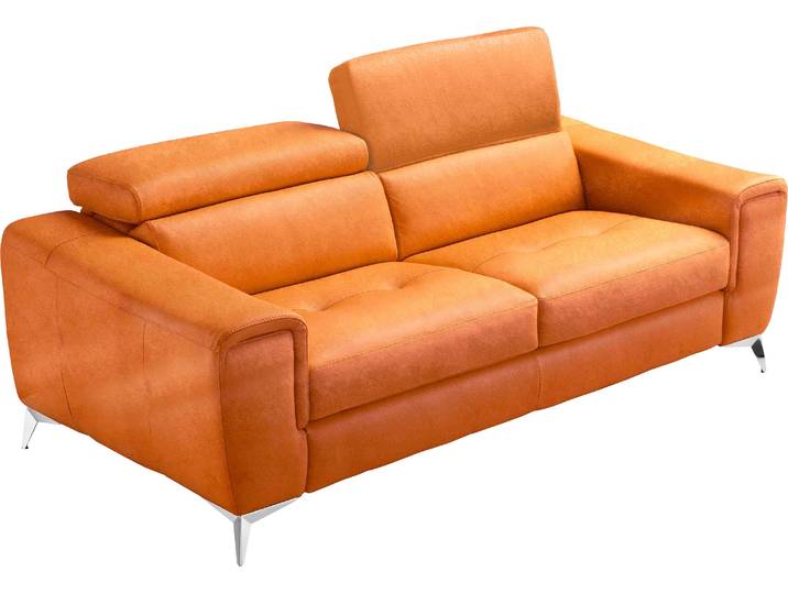 Schlafsofa EGOITALIANO Francine Designsofa, Loungesofa mit Dauerschlaffunktion, Breite 233 cm , braun (cognac), B:233cm H:100cm T:106cm, Luxus-Micofaser Lederoptik (100% Polyester) ist ein neues technisches Gewebe mit einem visuellen und taktilen Aspekt, der dem Nubuk sehr nahe kommt, mit innovativen Eigenschaften. Seine außerordentliche Weichheit kommt von einem exklusiven Produktionsprozess, der Unreinheiten und Unregelmäßigkeiten beseitigt. Das Ergebnis ist eine bemerkenswert samtige Faser, die durch das Vorhandensein von Körnern verstärkt wird. Von der einfarbigen Eleganz der warmen Farben und der Vielfalt an trendigen Farben, die es zu seiner eigenen Stärke und Persönlichkeit machen., Sofas, Schlafsofa, mit Bettfunktion, Luxus-Microfaser Lederoptik, cognac, Fußfarbe chrom