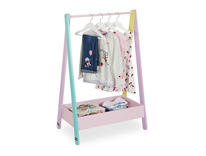 Relaxdays Penderie pour Enfants\, Portant vêtements\, Rangement\, HLP : 99x64\,5x42 cm\, Petit Porte-Manteau\, Multicolore