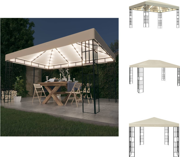 vidaXL Pavillon mit LED-Lichterkette 3x4 m Cremeweiß - Pavillons & Partyzelte