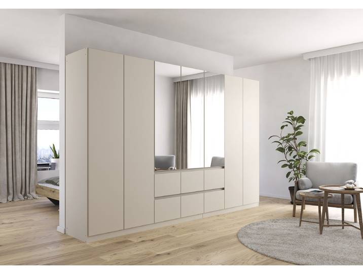 Drehtürenschrank Mainz 315cm Beige/Kaschmir Basic 3 Spiegeltüren