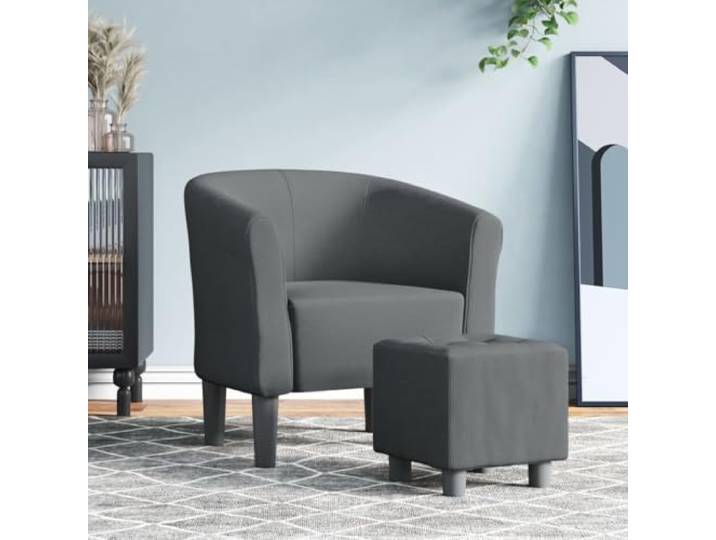 NLQMSU Cabrio-Sessel dunkelgrau mit Fußstütze aus langlebigem Stoff Rahmen aus Kiefernholz, bequeme Polsterung, vielseitige Fußstütze, max. 110 kg, für Wohnzimmer, Schlafzimmer, Büro