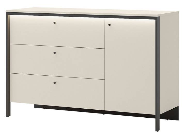 MIRJAN24 Kommode 1D3S Enna EN-04 (mit drei Schubladen und Drehtür), LED-Beleuchtung, Metallgriffe in der Farbe Schwarz