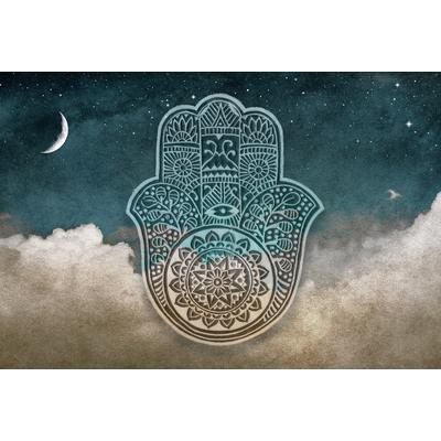 Fototapete ARCHITECTS PAPER "Atelier 47 Hamsa 2", blau (dunkelblau, hellbraun, grau), B:4m L:2,7m, Vlies, Tapeten, Vlies, Wand, Schräge, Decke