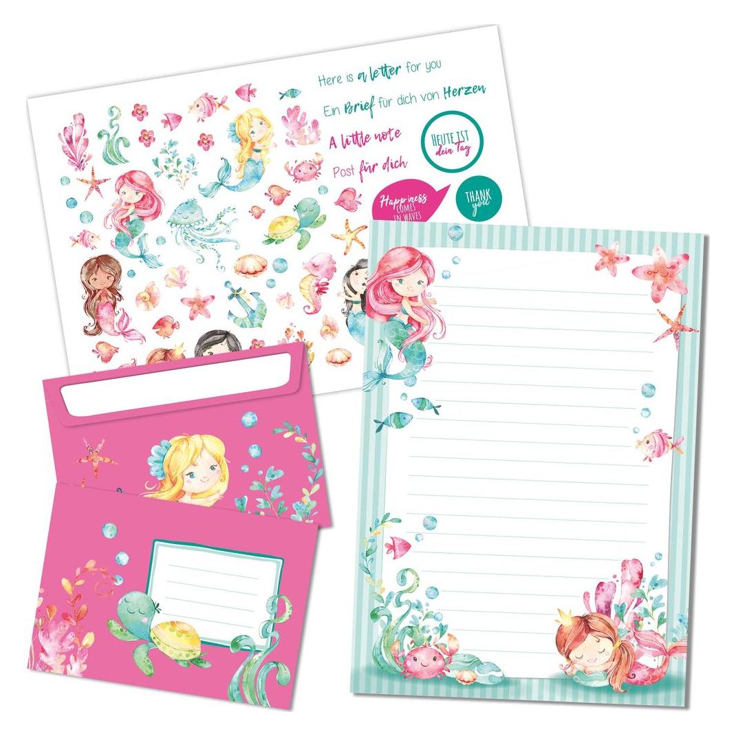 Papierdrachen Briefblock Set - Meerjungfrau (A4) (PAPD-BB001)