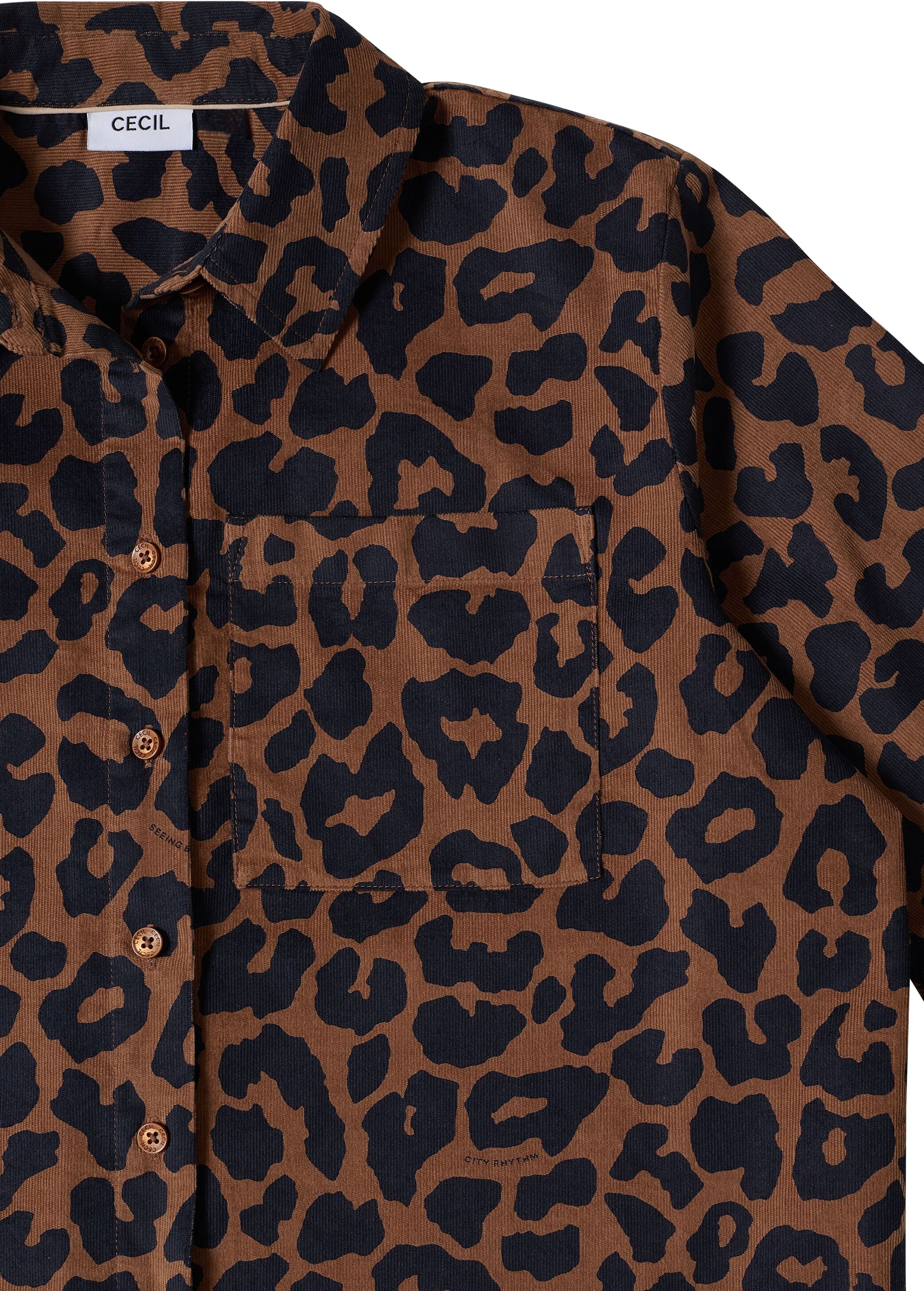 Hemdbluse CECIL, Damen, Gr. XL (44), braun (creamy mocha), Web, Obermaterial: 100% Baumwolle, hüftlang, Blusen Hemdbluse, Animal-Print, Baumwollqualität creamy mocha XL (44)