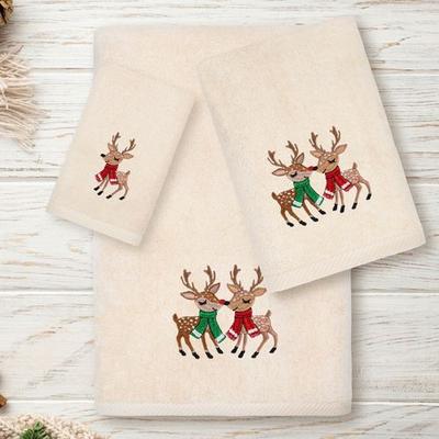 Linum Home Textiles Llc Christmas Kisses Bath Towel Set Bath Hand Fingertip, Bath Hand Fingertip, Beige