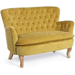 2-Sitzer Sofa Orlins Samt-Optik, klassisch, Senfgelb, Kiefernholzgestell, gepolstert