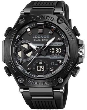 Inspired Finds LOQNCE 98001 Dual Time LED Digital Sports Watch For Men phantom Black