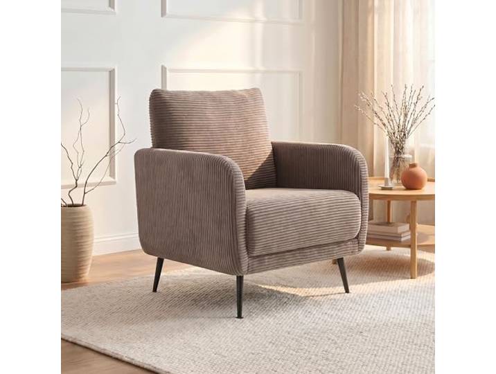 Sicaan Design-Sessel Emma aus taupefarbenem Cord – Bequemer, moderner Sitz mit ergonomischer Form – Ideal für Wohnzimmer, Schlafzimmer oder Büro – Eleganter, zeitgemäßer Stil 71x75x81 cm