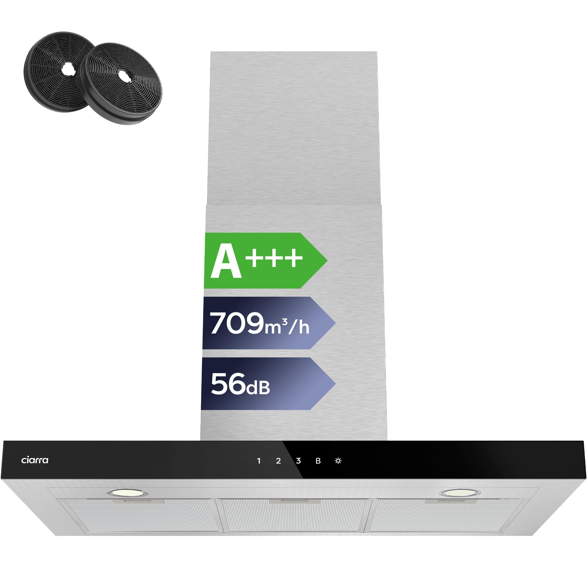 CIARRA Wandhaube 90cm A+++ 709 m³/h Dunstabzugshaube WIFI +APP & Touch Control Boost VMS9102